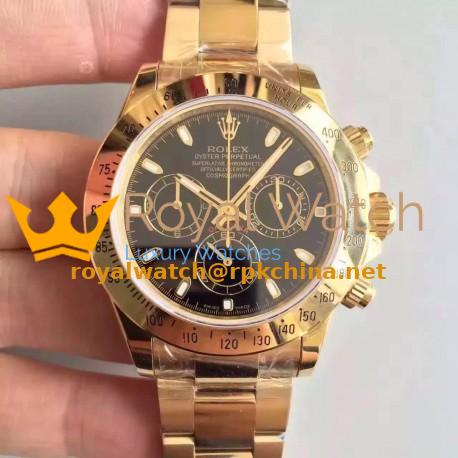 Replica Rolex Daytona Cosmograph 116528 JH Yellow Gold Black Dial Swiss 4130 Run 6@SEC