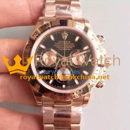 Replica Rolex Daytona Cosmograph 116505 JH Rose Gold Black Dial Swiss 4130 Run 6@SEC