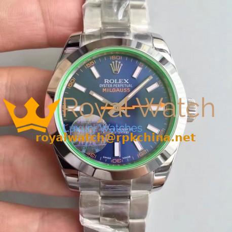 Replica Rolex Milgauss 116400GV JF Stainless Steel Blue Dial Swiss 3131