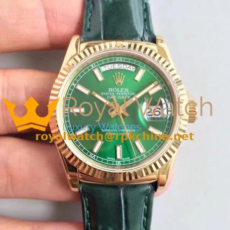 Replica Rolex Day-Date 118138 36MM V5 Yellow Gold Green Dial Swiss 2836-2