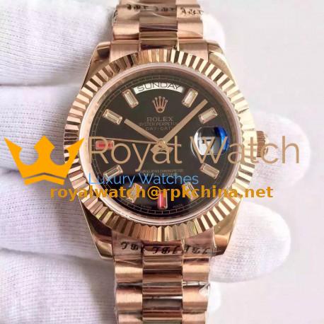Replica Rolex Day-Date II 218235 41MM KW Rose Gold Black Dial Swiss 3255