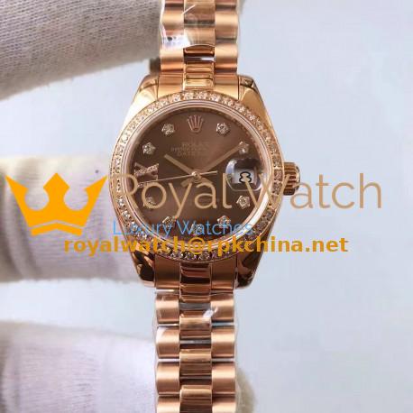 Replica Rolex Lady Datejust 28 279135RBR 28MM Rose Gold & Diamonds Chocolate Dial Swiss 2671