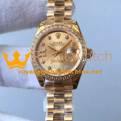 Replica Rolex Lady Datejust 28 279138RBR 28MM Yellow Gold & Diamonds Champagne Dial Swiss 2671