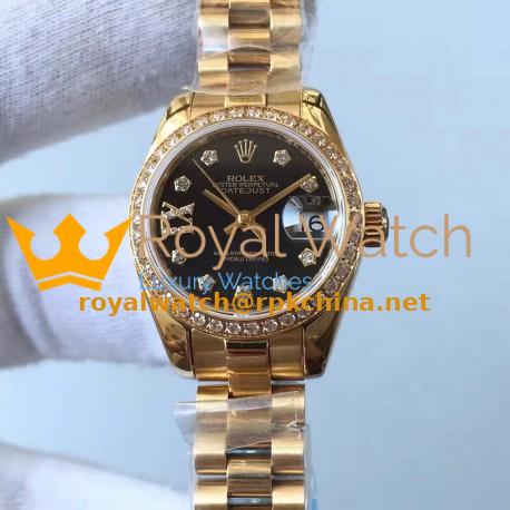 Replica Rolex Lady Datejust 28 279138RBR 28MM Yellow Gold & Diamonds Black Dial Swiss 2671