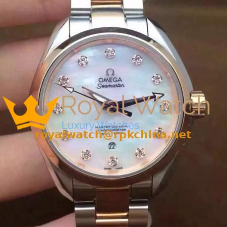 Replica Omega Aqua Terra 150M Lady 34MM Rose Gold & Stainless Steel Pearl Dial Swiss 8520