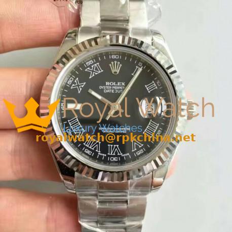 Replica Rolex Datejust II 116334 41MM NF Stainless Steel Black & Roman Dial Swiss 2836-2
