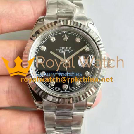 Replica Rolex Datejust II 116334 41MM NF Stainless Steel Black & Diamonds Dial Swiss 2836-2