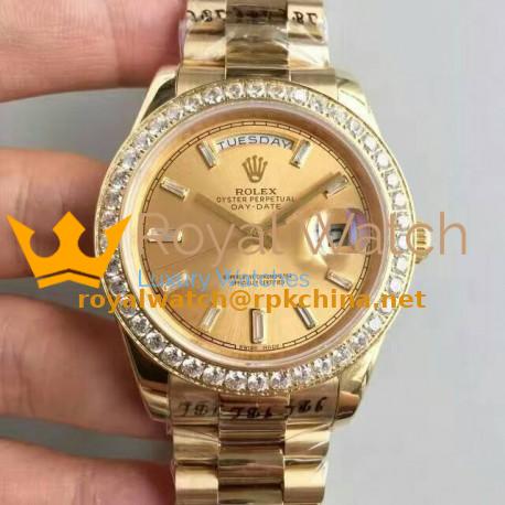 Replica Rolex Day-Date 40 228348RBR 40MM KW Yellow Gold & Diamonds Champagne Dial Swiss 3255