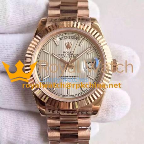 Replica Rolex Day-Date 40 228235 40MM KW Rose Gold Silver Stripe Dial Swiss 3255
