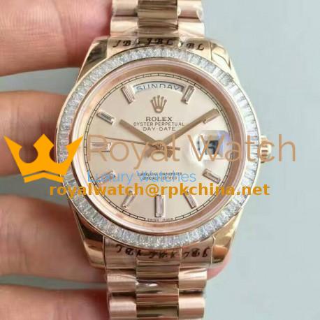 Replica Rolex Day-Date 40 228235 40MM KW Rose Gold & Diamonds Cream Dial Swiss 3255