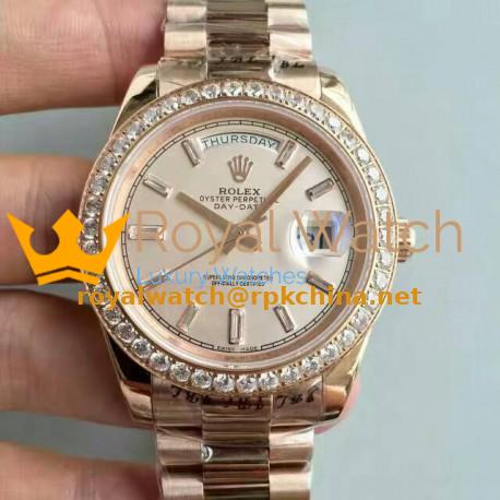 Replica Rolex Day-Date 40 228235 40MM KW Rose Gold & Diamonds Cream Dial Swiss 3255