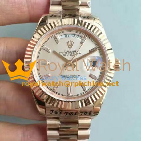 Replica Rolex Day-Date 40 228235 40MM KW Rose Gold Cream Dial Swiss 3255