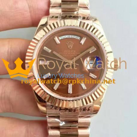 Replica Rolex Day-Date 40 228235 40MM KW Rose Gold Chocolate Dial Swiss 3255