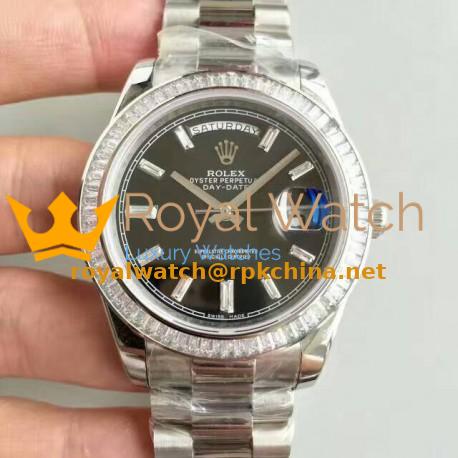 Replica Rolex Day-Date 40 228396TBR 40MM KW Stainless Steel & Diamonds Black Dial Swiss 3255
