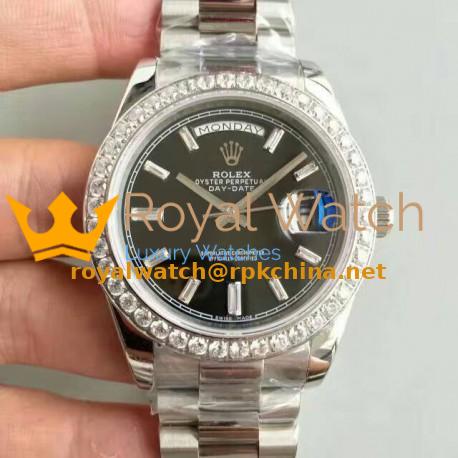 Replica Rolex Day-Date 40 228349RBR 40MM KW Stainless Steel & Diamonds Black Dial Swiss 3255