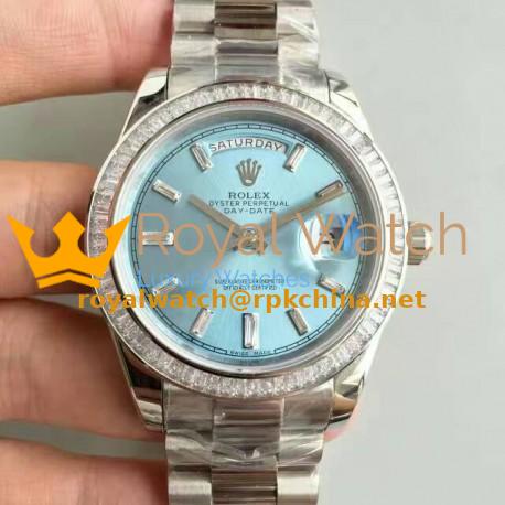 Replica Rolex Day-Date 40 228396TBR 40MM KW Stainless Steel & Diamonds Blue Dial Swiss 3255