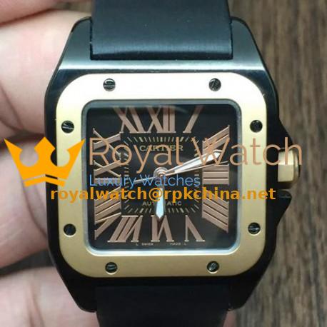 Replica Cartier Santos 100 33MM PVD Black Dial Swiss 2836-2