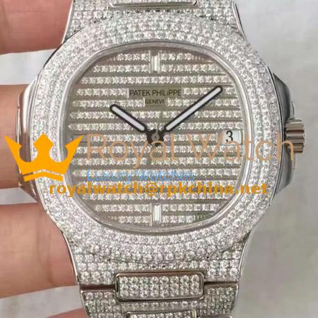 Replica Patek Philippe Nautilus Jumbo 5719/1G-001 DM Stainless Steel & Diamonds Diamonds Dial Swiss 324SC