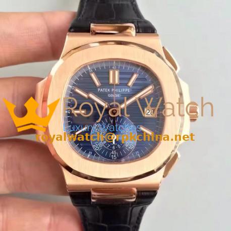 Replica Patek Philippe Nautilus Chronograph 5980R JF Rose Gold Blue Dial Swiss CH28-520C