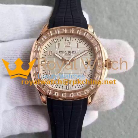 Replica Patek Philippe Aquanaut Ladies 5069R MK Rose Gold & Diamonds Gold Dial Swiss 324SC