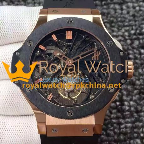 Replica Hublot Big Bang Skeleton Tourbillon Rose Gold & Ceramic Skeleton Dial Swiss Tourbillon