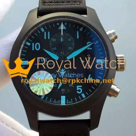 Replica IWC Pilot Chronograph Top Gun IW388003 Ceramic Black Dial Blue Markers Swiss 7750