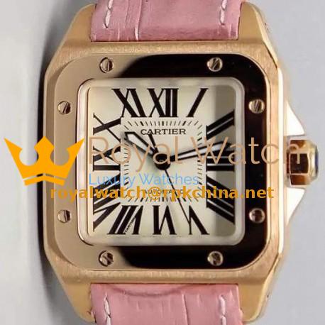 Replica Cartier Santos 100 Midsize Rose Gold White Dial Swiss 2836-2