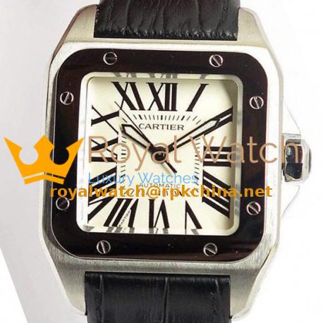 Replica Cartier Santos 100 Mens Stainless Steel White Dial Swiss 2836-2