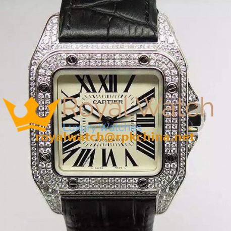 Replica Cartier Santos 100 39MM Stainless Steel & Diamonds Swiss 2836-2