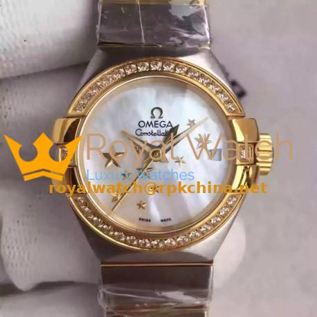Replica Omega Constellation Ladies 123.25.27.20.05.001 27MM EF Stainless Steel & Yellow Gold Mother Of Pearl Dial Swiss 8520