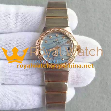 Replica Omega Constellation Ladies 123.25.27.20.57.003 27MM EF Stainless Steel & Rose Gold Blue & Diamonds Dial Swiss 8520