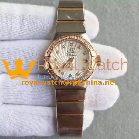 Replica Omega Constellation Ladies 123.25.27.20.58.001 27MM EF Stainless Steel & Rose Gold White & Diamonds Dial Swiss 8520