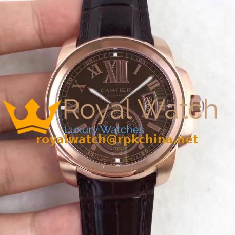 Replica Calibre De Cartier W7100040 42MM TF Rose Gold Chocolate Dial Swiss 1904MC