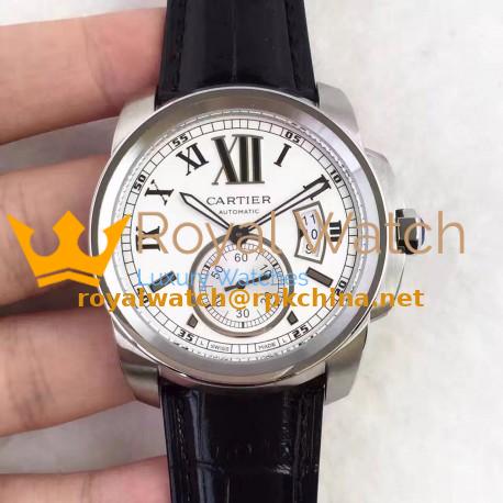 Replica Calibre De Cartier W7100037 42MM TF Stainless Steel White Dial Swiss 1904MC