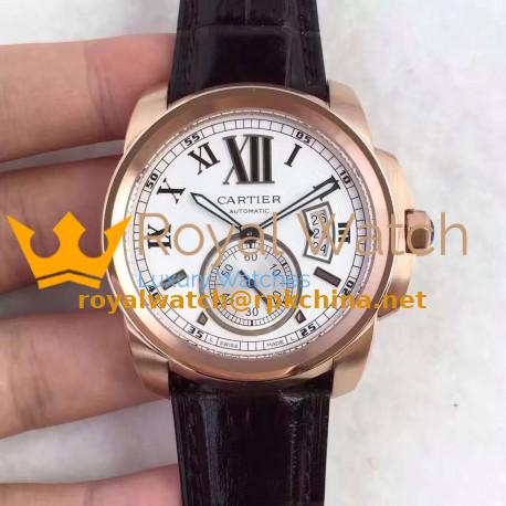 Replica Calibre De Cartier W7100009 42MM TF Rose Gold White Dial Swiss 1904MC