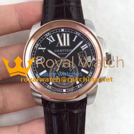 Replica Calibre De Cartier W7100039 42MM TF Stainless Steel & Rose Gold Black Dial Swiss 1904MC