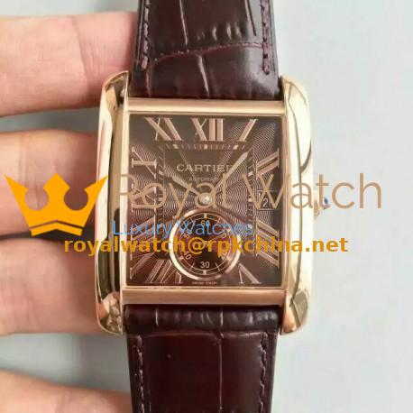 Replica Cartier Tank MC WGTA0014 JF Rose Gold Brown Dial Swiss 1904MC