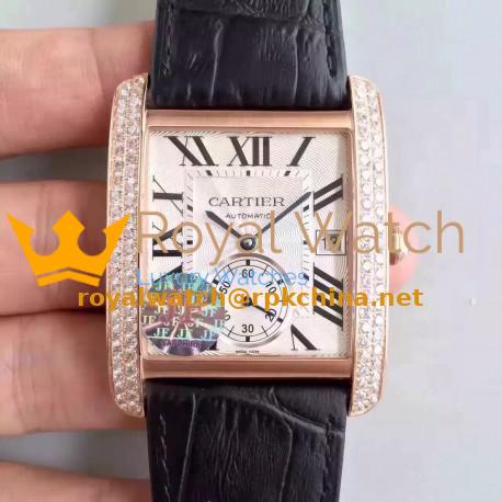 Replica Cartier Tank MC WGTA0014 JF Rose Gold & Diamonds White & Black Dial Swiss 1904MC