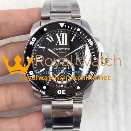 Replica Calibre De Cartier Diver W7100057 42MM TF Stainless Steel Black Dial M9015