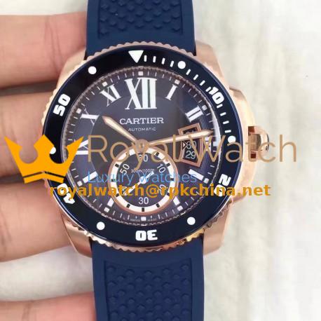 Replica Calibre De Cartier Diver WGCA0010 42MM TF Rose Gold Blue Dial M9015