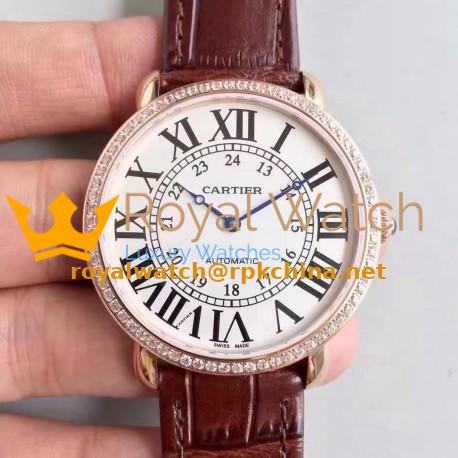 Replica Ronde Luis Cartier WR000651 36MM UT Rose Gold & Diamonds White Dial Swiss 430MC