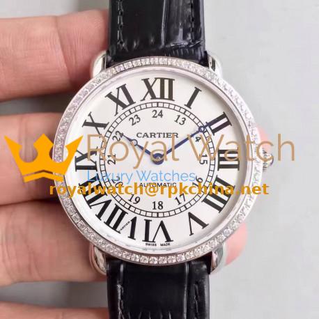 Replica Ronde Luis Cartier WR000551 36MM UT Stainless Steel & Diamonds White Dial Swiss 430MC
