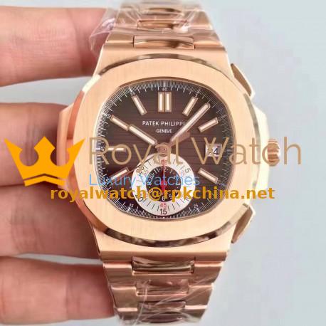Replica Patek Philippe Nautilus Chronograph 5980R JF Rose Gold Brown Dial Swiss CH28-520C