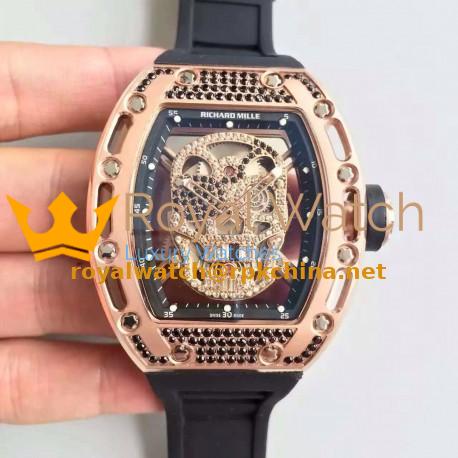Replica Richard Mille RM052 SF Rose Gold & Black Diamond Diamond Skull Dial M6T51