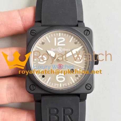 Replica Bell & Ross Aviation Military Type BR 03-92 ZF PVD Beige Dial M9015