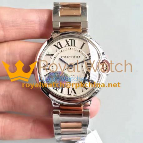 Replica Ballon Bleu De Cartier Ladies W6920033 36MM V6 Stainless Steel & Rose Gold Silver Dial M9015