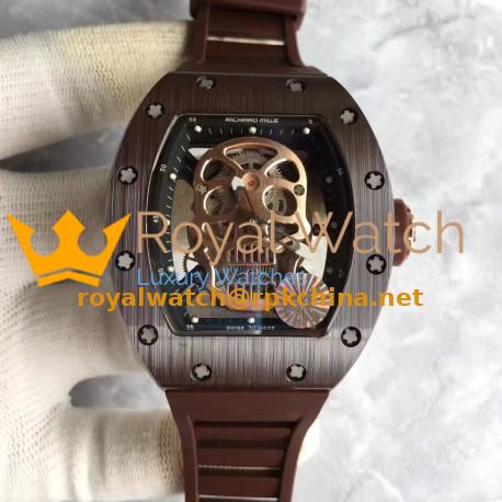 Replica Richard Mille RM052 KV Brown Ceramic & Rose Gold Gold Skull Dial M6T51