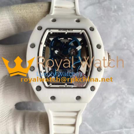 Replica Richard Mille RM052 KV White Ceramic & Rose Gold Blue Skull Dial M6T51
