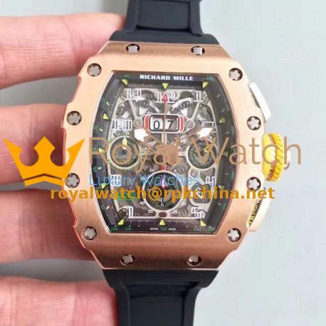 Replica Richard Mille RM011-03 KV V2 Rose Gold Black Skeleton Dial Swiss 7750