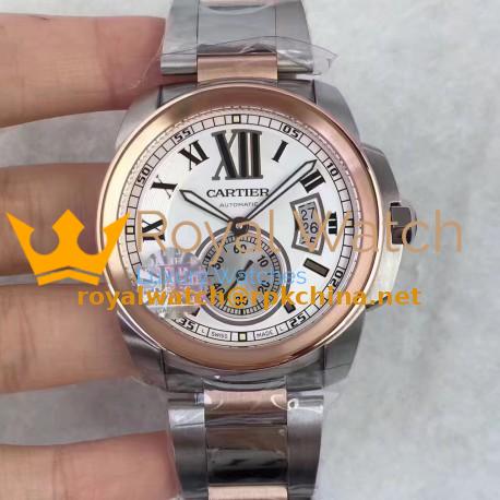 Replica Cartier Calibre de Cartier W7100036 42MM JF Stainless steel & Rose Gold White Dial Swiss Calibre 1904-PS MC